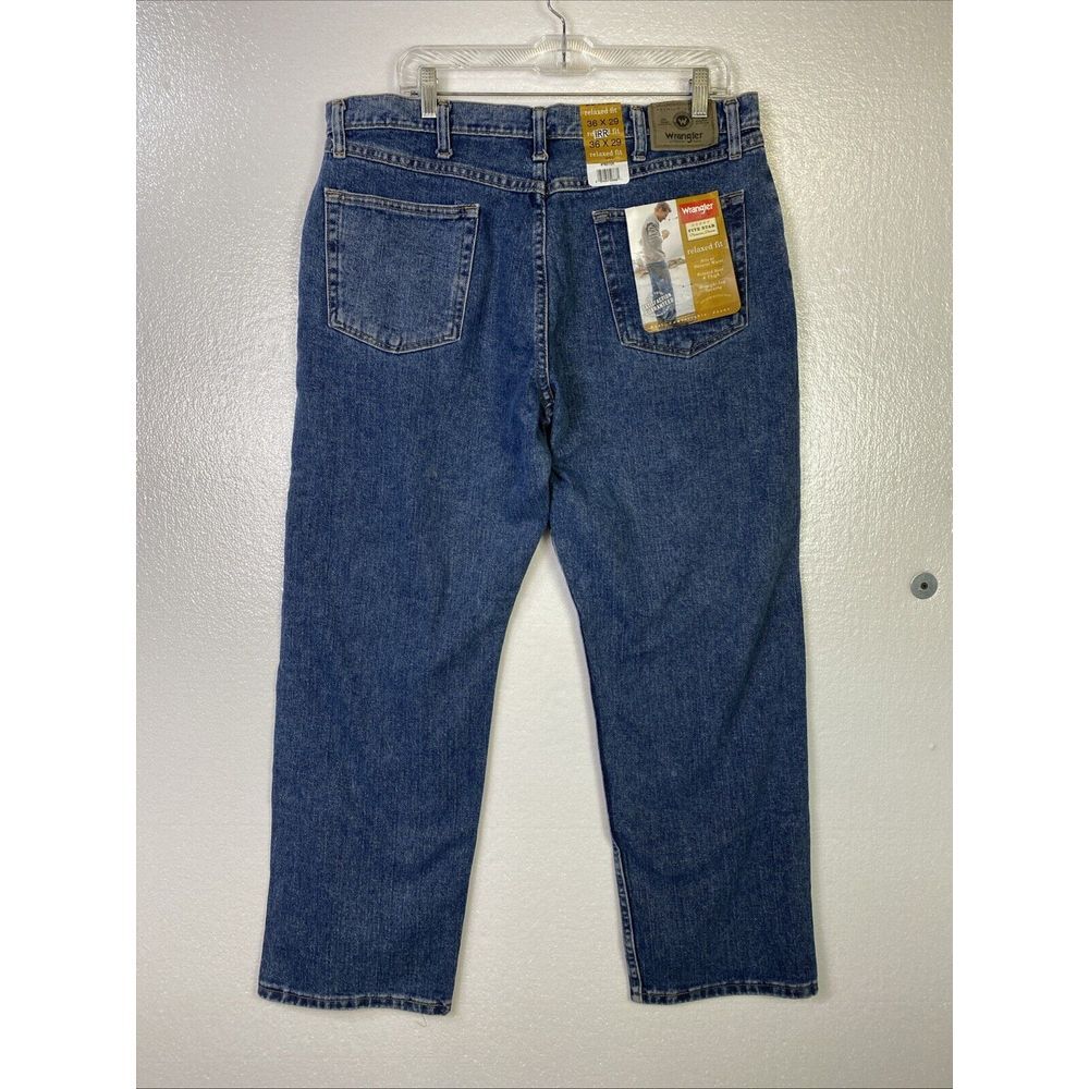 Wrangler Relaxed Fit Jeans Mens Sz 36x29 Blue Denim Straight leg Cowboy Rodeo
